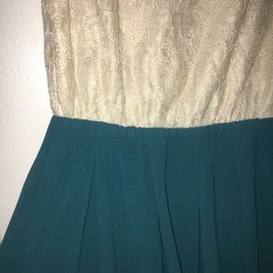 Teal Chiffon Skirt Cream Lace Mini A Line Dress M